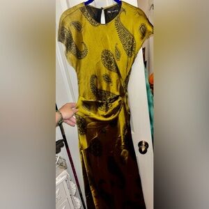 Zara Olive Paisley midi Dress small bias cut A300